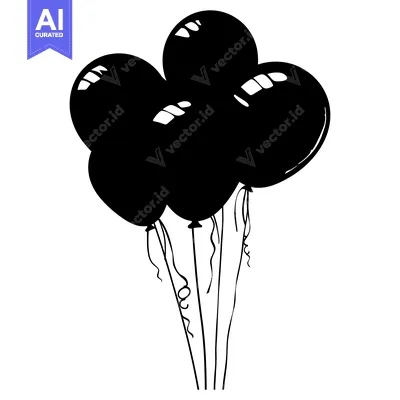 Aset desain premium: Five Black Balloons Tied Together with Ribbons