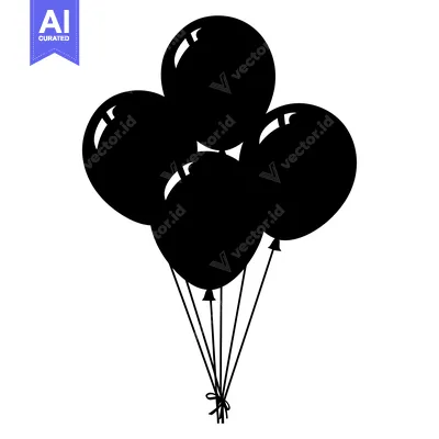 A Silhouette of a Bunch of Black Balloons Tied Together