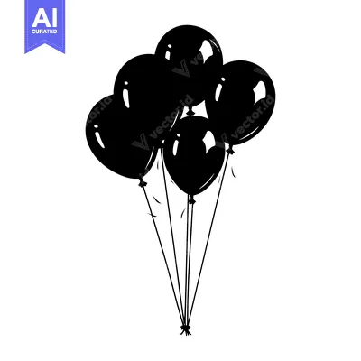 Aset desain premium: Black and White Silhouette of Five Balloons Tied Together