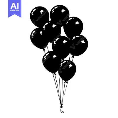 Aset premium populer: A cluster of seven black balloons tied together