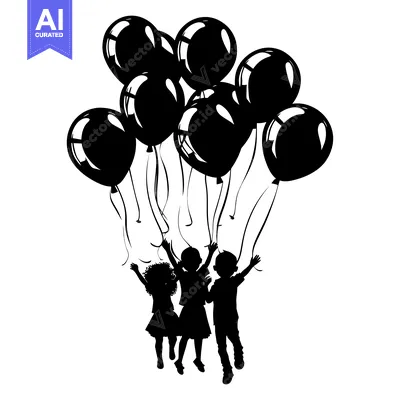 Popular premium asset: Silhouette of three children holding balloons