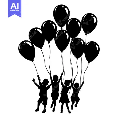 Aset premium populer: Silhouette of Children Holding Balloons