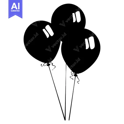 Aset desain premium: Three Black Balloons Tied Together with Strings