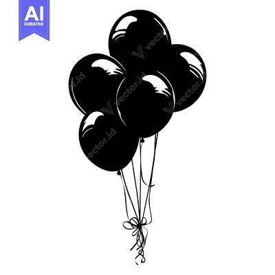 Aset desain premium: A black and white silhouette of a bunch of balloons tied together