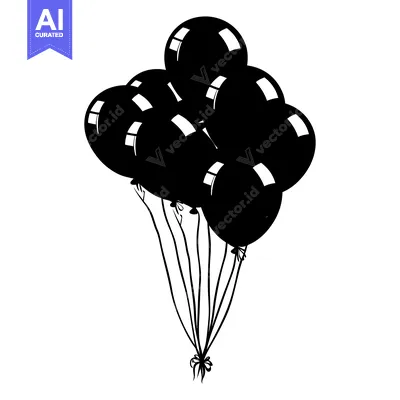 Aset premium populer: A cluster of black balloons tied together with a ribbon