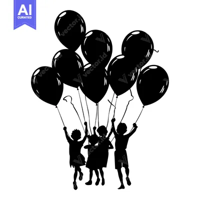 Popular premium asset: Silhouette of four children holding balloons