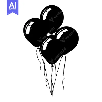 Premium design asset: Black and White Silhouette of Balloons with Ribbons