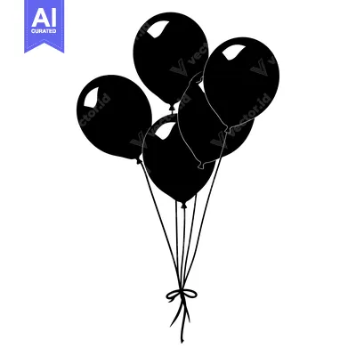 Aset desain premium: Silhouette of a Bunch of Four Black Balloons Tied Together