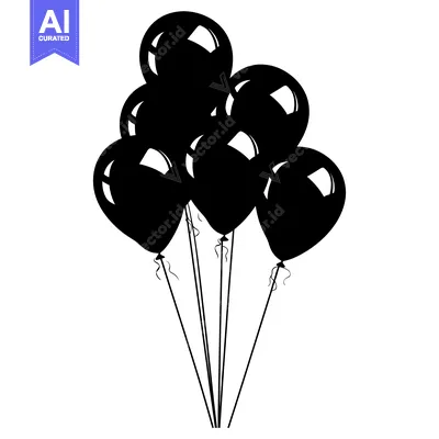 Aset desain premium: A Silhouette of Six Black Balloons with Strings