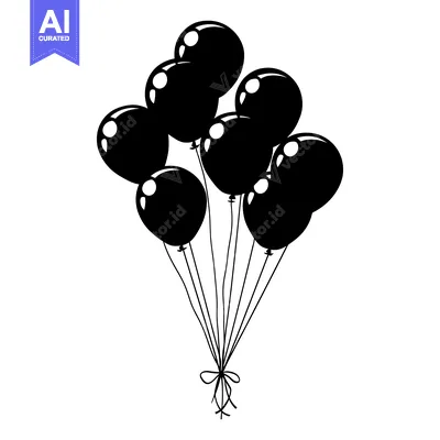 A Bouquet of Seven Black Balloons Tied Together