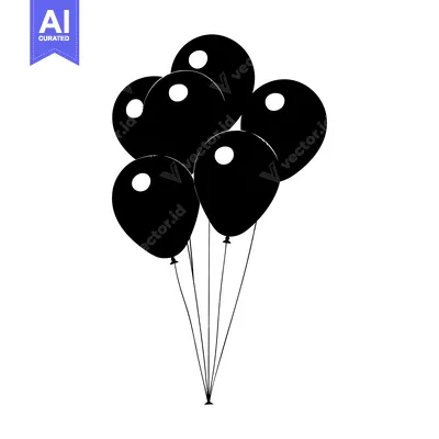 Aset desain premium: Black and White Silhouette of Five Balloons Tied Together