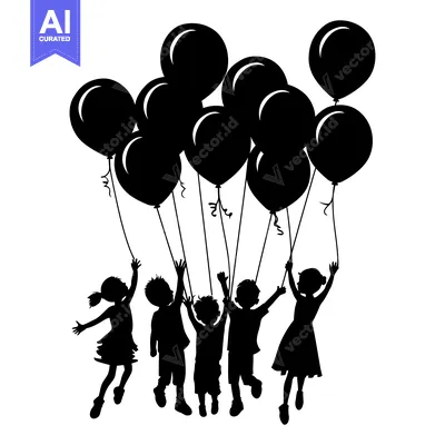 Aset premium populer: Silhouette of Children Holding Balloons