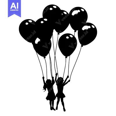Aset premium populer: Two Girls Holding Balloons Silhouettes