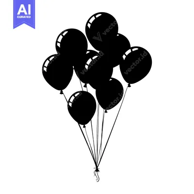 Premium design asset: A cluster of eight black balloons tied together with strings