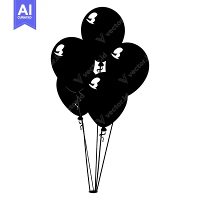 A group of black silhouette balloons with strings