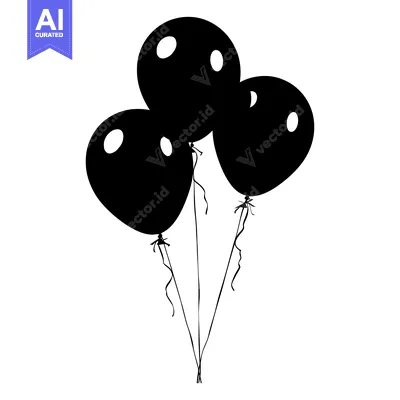 Aset desain premium: Three Black Balloons with Ribbons