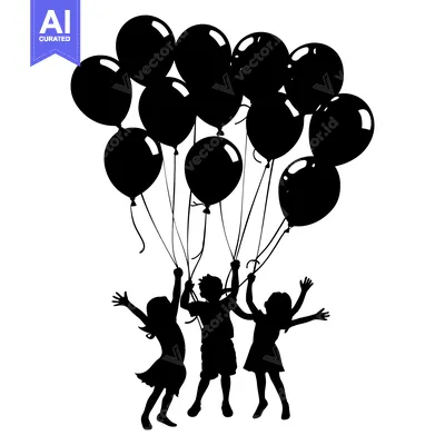 Aset premium populer: Three Children Holding a Bunch of Balloons
