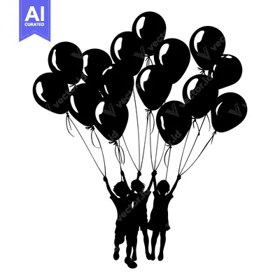 Aset premium populer: Silhouette of Three Children Holding Balloons