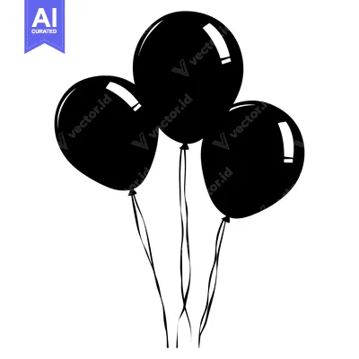 Aset desain premium: Three Black Balloons Tied Together with Strings