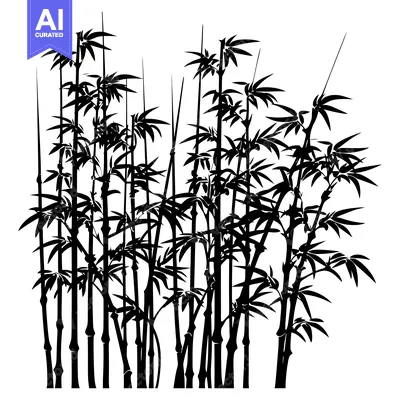 Premium design asset: Black and white silhouette of bamboo stalks and leaves