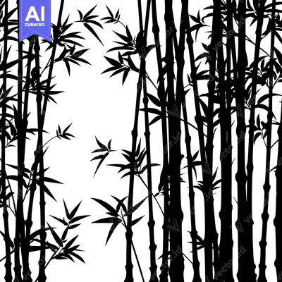 Aset desain premium: Black and White Silhouette of Bamboo Plants
