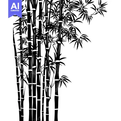 Popular premium asset: Black and white illustration of a cluster of bamboo plants