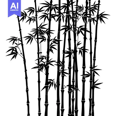 Premium design asset: Black and White Silhouette of Bamboo Stalks and Leaves