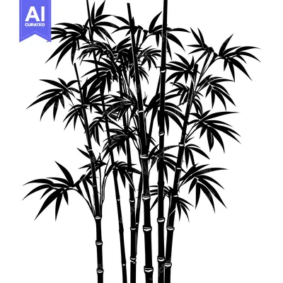 Aset desain premium: Black and White Silhouette of a Cluster of Bamboo Plants