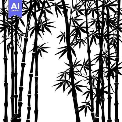Aset desain premium: Black and White Silhouette of a Bamboo Forest