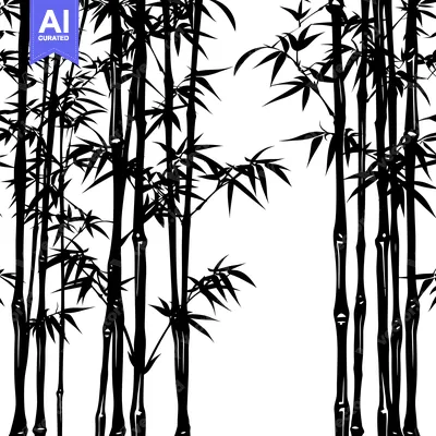 Premium design asset: Black and White Silhouette of Bamboo Stalks with Leaves