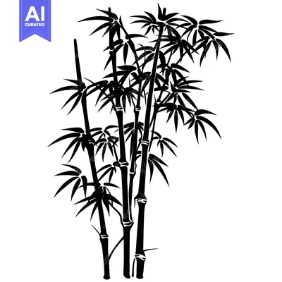 Aset premium populer: Black and White Silhouette of Bamboo Shoots with Leaves
