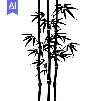 Black and White Silhouette of Bamboo Stalks with Leaves