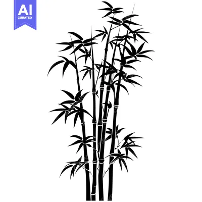Aset premium populer: Black and White Silhouette of a Cluster of Bamboo Plants
