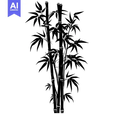 Premium design asset: A Black and White Silhouette of Bamboo Stalks and Leaves