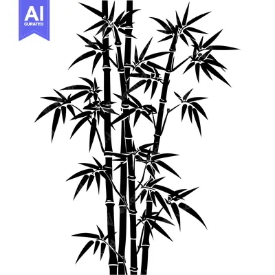Premium design asset: Black and White Silhouette of a Cluster of Bamboo Stalks with Leaves