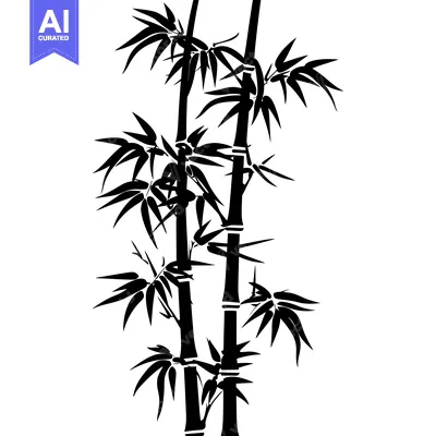 Premium design asset: Black and White Silhouette of Two Bamboo Plants