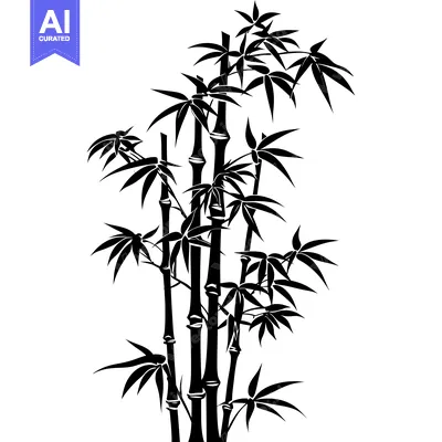 Premium design asset: Black and White Silhouette of a Bamboo Plant