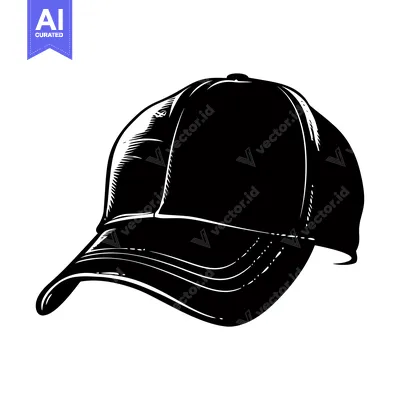Premium design asset: Black and White Illustration of a Baseball Cap