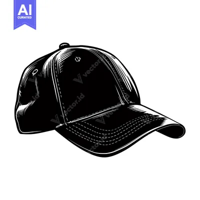 Black and white illustration of a baseball cap