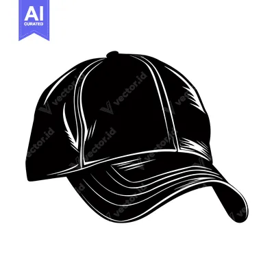Aset desain premium: A Black and White Illustration of a Baseball Cap