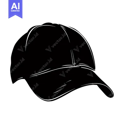 Aset premium populer: A black and white silhouette of a baseball cap