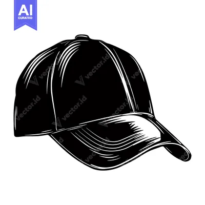 Aset desain premium: A black and white illustration of a baseball cap