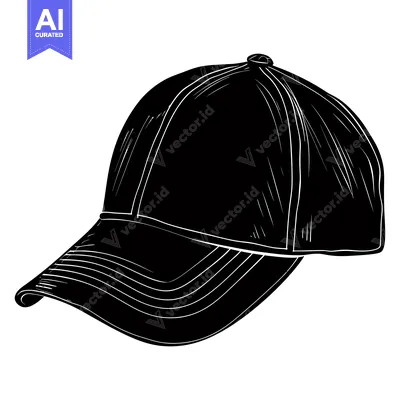 Aset desain premium: Black and White Illustration of a Baseball Cap