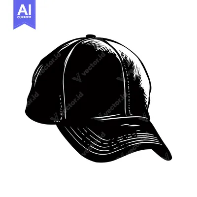 A black and white illustration of a baseball cap
