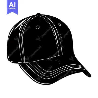 Aset premium populer: Black and White Hand Drawn Silhouette of a Baseball Cap
