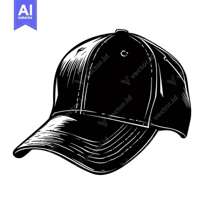 Aset desain premium: A Black and White Illustration of a Baseball Cap