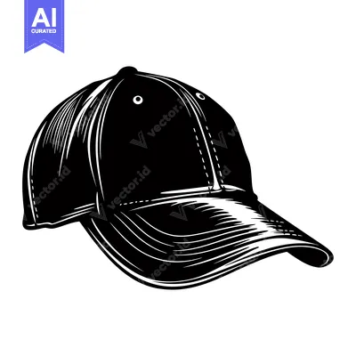 Aset premium populer: A Black and White Illustration of a Baseball Cap