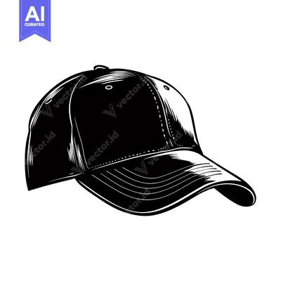 Black and White Illustration of a Baseball Cap
