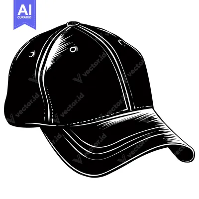 Aset desain premium: Black and white illustration of a baseball cap