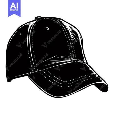 Aset desain premium: A Black and White Illustration of a Baseball Cap
